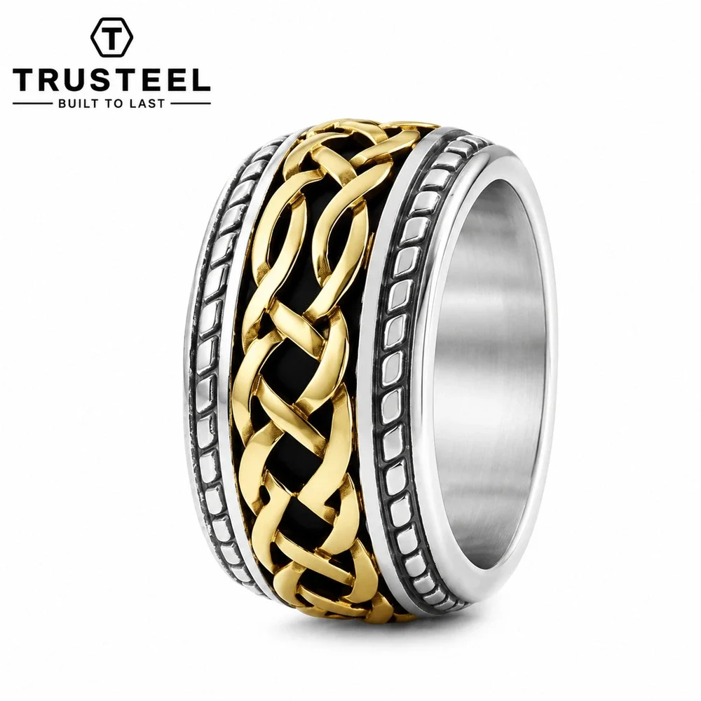 316L Stainless Steel Celtic Ring Gold Silver Viking Wedding Band Men size 11